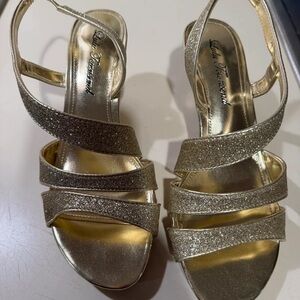 Lulu Townsend Gold Glitter Multi-Strap Slingback Heels